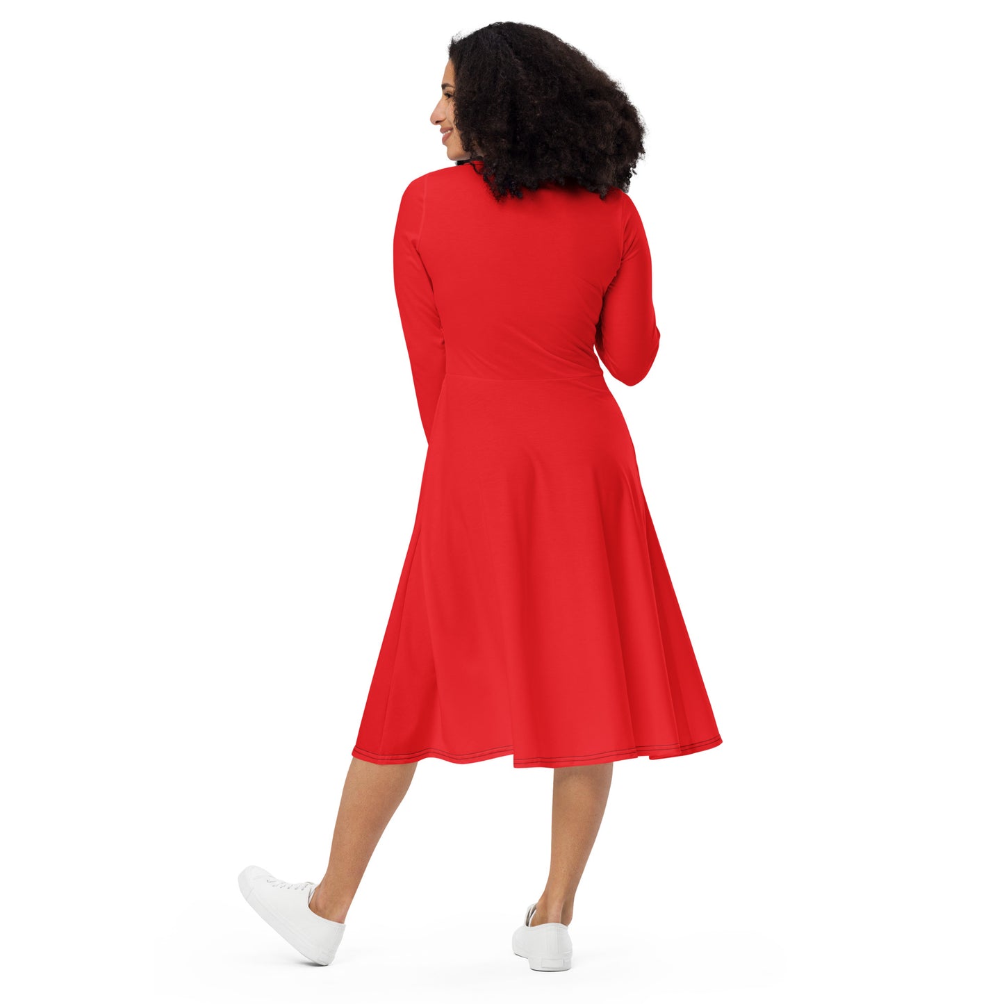 All-Over Red Print Long Sleeve Valentines Dress