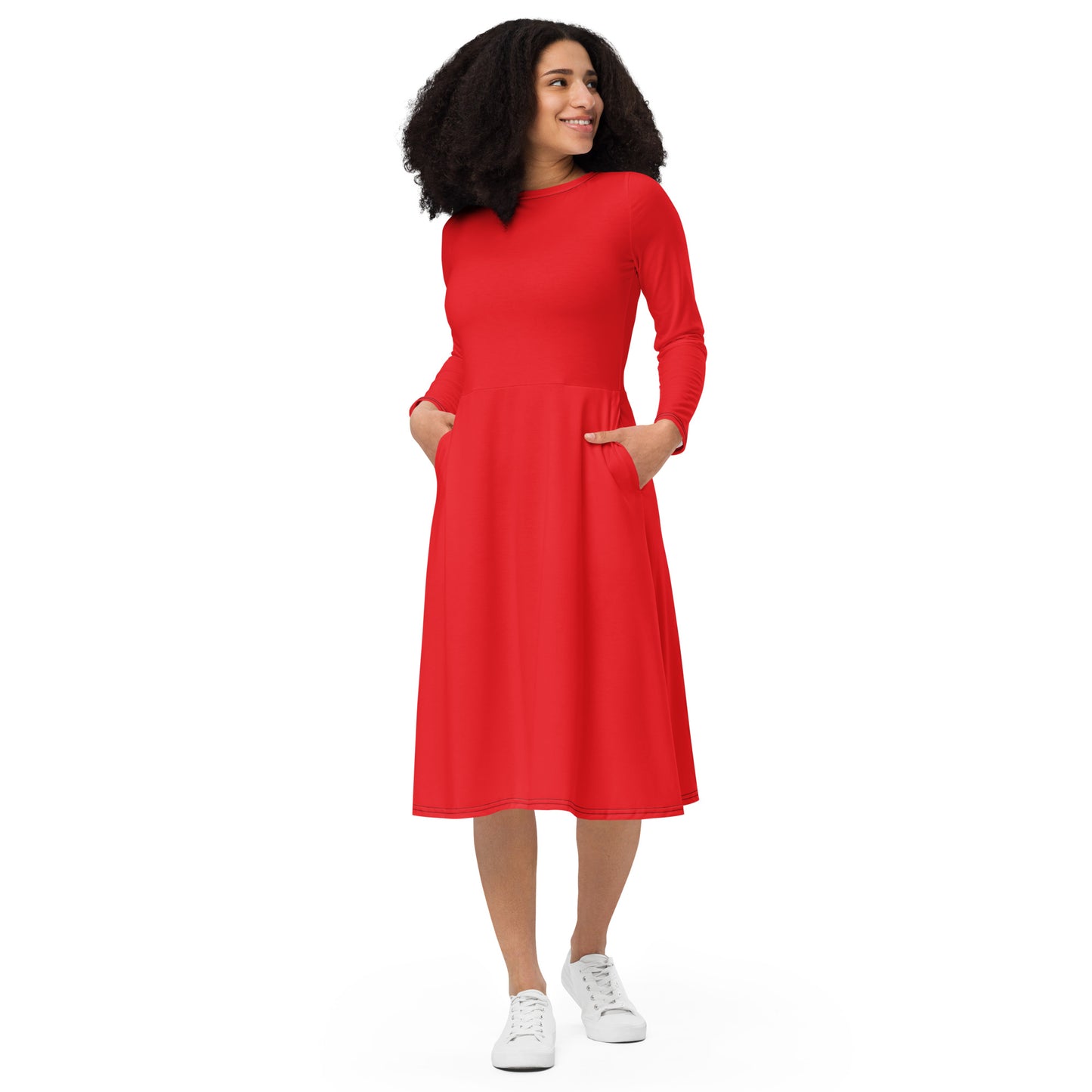 All-Over Red Print Long Sleeve Valentines Dress