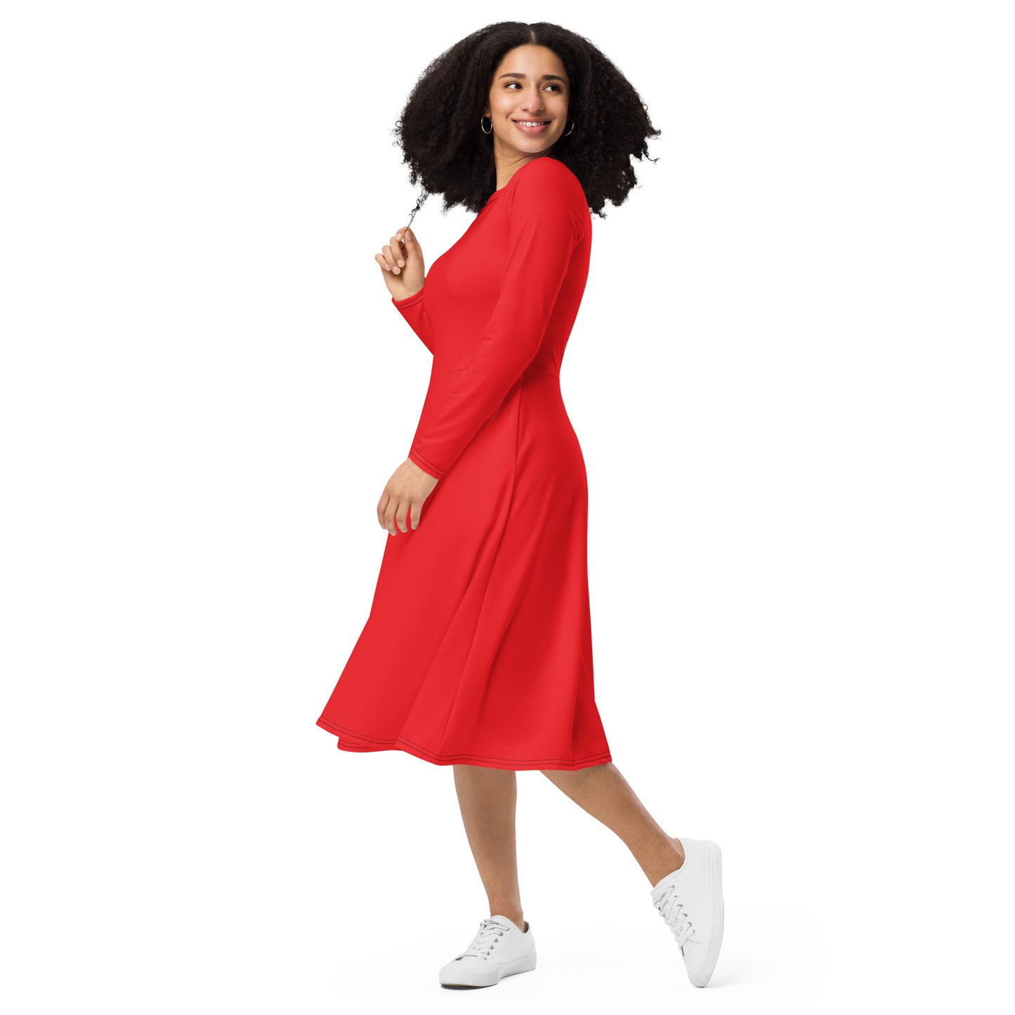 All-Over Red Print Long Sleeve Valentines Dress