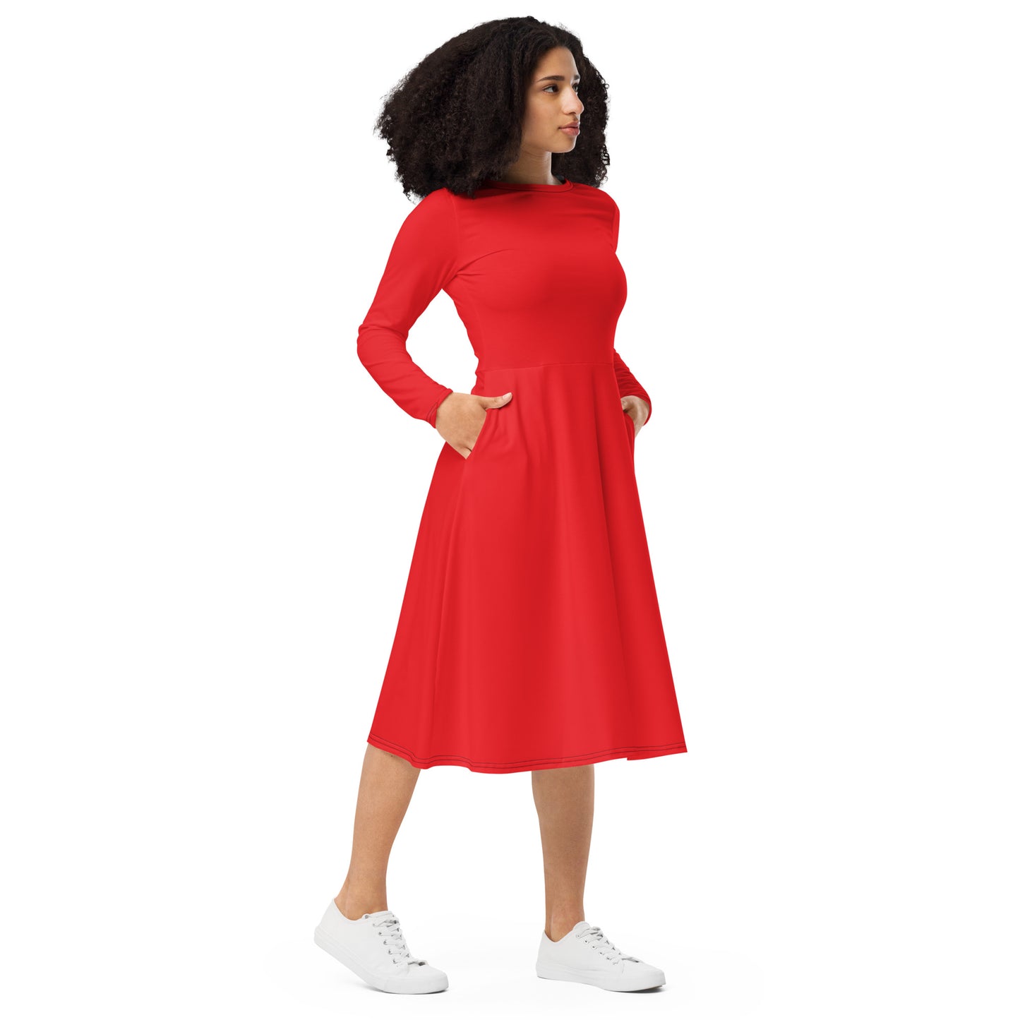 All-Over Red Print Long Sleeve Valentines Dress