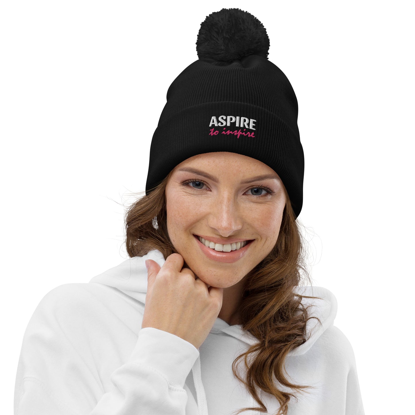 Pom Pom Beanie 'Aspire To Inspire'